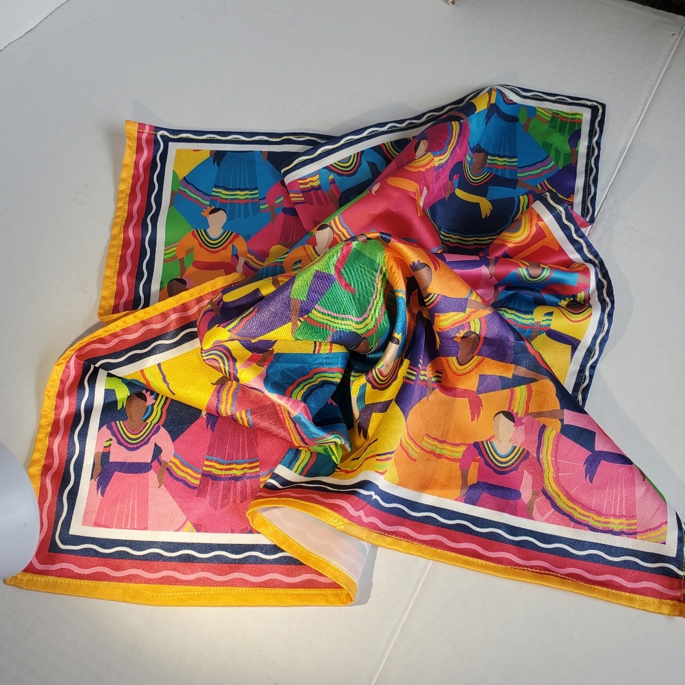 Colorful Dancers Print Silk Scarf